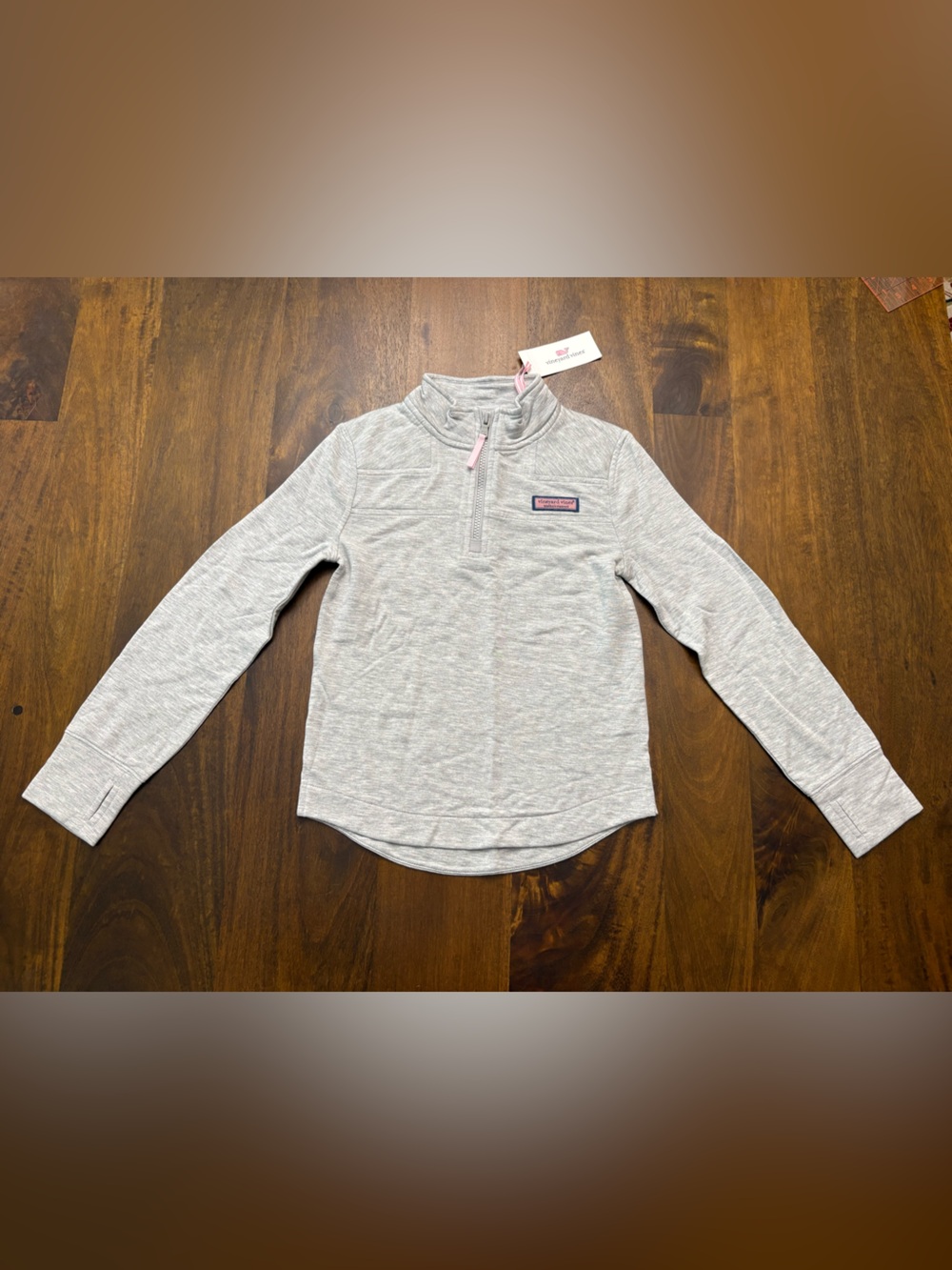 Vineyard Vines Light Grey Shep Shirt GIRLS Sz 7  1/2 Zip Sweatshirt Mock Neck